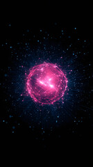 Poster - Pink glowing plexus sphere emitting light particles in dark space, network connections, digital data, global network, technology background