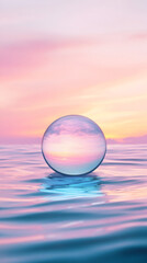 Poster - Twilight-hued glass orb mirroring serene ocean horizon, casting ethereal glow across tranquil seascape