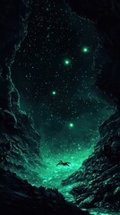 Wall Mural - a diver swims upward towards the starry night above the canyon