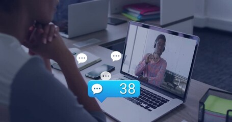 Poster - Video chatting on laptop, person seeing message notifications on screen