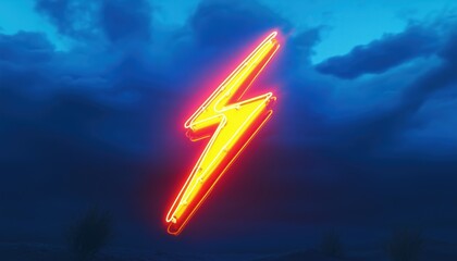 Poster - Glowing Lightning Neon Signboard On A Blue Background: A Bright And Vibrant Illuminated Display To Catch The Eye And Guide.