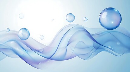 Poster - Transparent blue water bubbles with smooth abstract wave background

