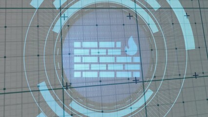 Poster - Animation of digital firewall with binary code and security symbols in background