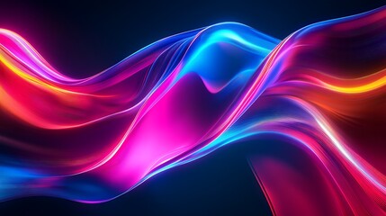 Poster - Abstract waves with vibrant colors and neon glow flowing curves

