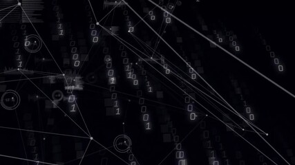 Poster - binary code and network connections creating digital data processing animation