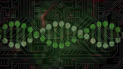 Poster - Green dots and lines forming abstract circuit board pattern design in animation