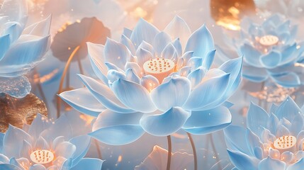 Poster - Glowing blue lotus flowers in soft light

