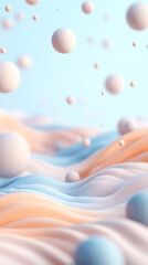 Leinwandbilder - 3d render of pastel colored abstract waves with floating spheres, soft focus, dreamy background