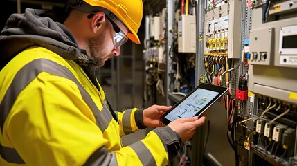 Poster - Industrial Electrician Conducting Safety Inspection in Facility