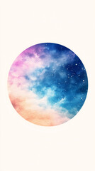 Poster - Watercolor nebula painting swirling with blue, purple, orange, pink hues and scattered white stellar elements