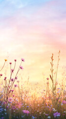 Aufkleber - Vibrant wildflowers swaying in golden sunset light, painting meadow with warm, soft hues