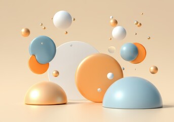 Fototapete - Colorful abstract shapes and spheres creating a modern design composition