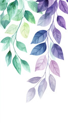 Poster - Soft watercolor branches displaying gentle pastel leaves in tranquil botanical composition