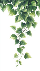 Poster - Watercolor painting of green ivy leaves hanging from a branch, creating a natural and elegant border