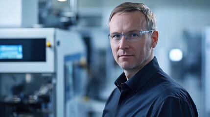 Poster - Male Engineer Operating CNC Machine in Industrial Setting