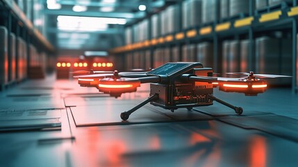Poster - Advanced AI Powered Drone in Modern Logistics and Transportation Hub