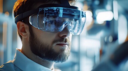 Fototapete - Male Engineer Using Augmented Reality Technology for Visualization