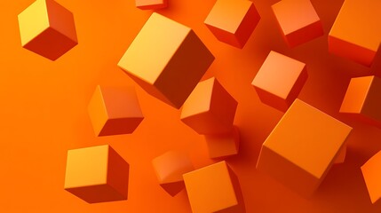 Aufkleber - Dynamic 3D Orange Cubes Floating in Abstract Background


