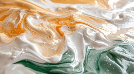 Poster - Thick layers of paint in orange, white, and green swirl together, forming an intricate and captivating pattern on a smooth surface during a creative session