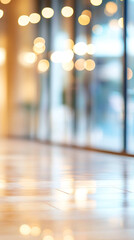Aufkleber - Polished wooden floor reflecting warm city lights at dusk, creating a serene and elegant atmosphere