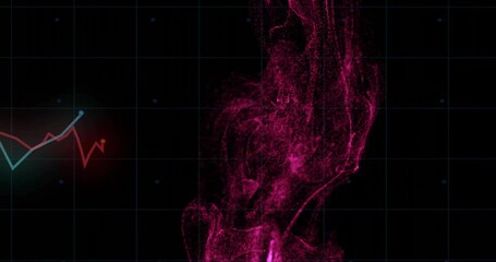 Poster - animation of pink smoke effect with grid overlay and fluctuating graph lines