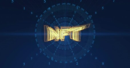 Poster - Digital numbers in blue animation with futuristic NFT text in background