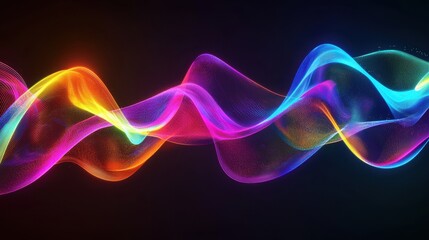 Poster - Bright, flowing waves of color in shades of pink, blue, and orange dance across a dark background, creating a mesmerizing visual effect reminiscent of digital art