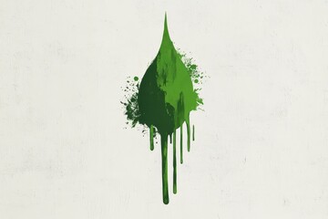 Poster - A Green Painted Teardrop Shape With Splatters and Drips of Paint
