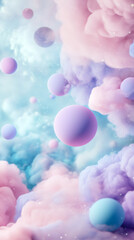 Aufkleber - Colorful spheres drifting through soft-hued nebula, blending pastel pink, purple, and blue in mesmerizing celestial landscape