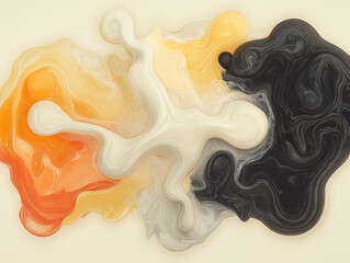 Aufkleber - Abstract fluid art with swirling patterns in orange, white, and black, creating dynamic and chaotic visual effect. smooth textures and flowing shapes evoke sense of movement and energy