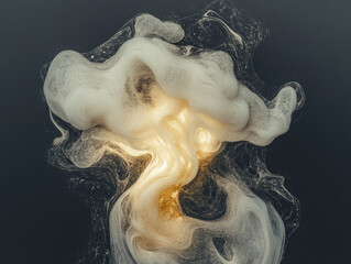 Aufkleber - swirling abstract cloud of light and smoke creates mesmerizing, ethereal effect. luminous center glows warmly, surrounded by soft, flowing tendrils of mist against dark background