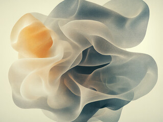 Aufkleber - flowing abstract shape with soft, translucent layers in shades of gray and orange creates sense of movement and depth. ethereal design evokes feeling of calm and fluidity