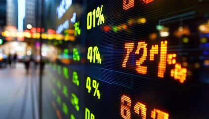 Digital stock market with numbers and city skyline in the background Generative AI