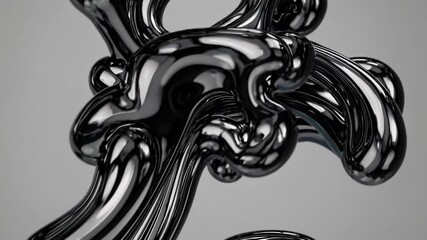 Wall Mural - a striking liquid metallic black abstract shape with smooth reflective surfaces and dynamic fluid mo