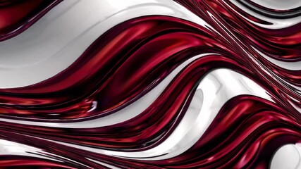 Wall Mural - a dynamic liquid metallic red and silver abstract texture with reflective, smooth waves and high-con