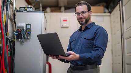 Poster - Male HVAC Technician Working with Refrigeration System in Workshop