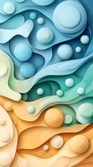 Poster - Layered paper cut revealing dynamic abstract background, featuring flowing shapes and vibrant spheres in contemporary graphic design composition