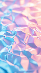 Fototapete - Wrinkled holographic foil surface reflecting blue and pink light, creating an abstract textured background