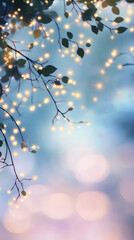 Aufkleber - Soft fairy lights twinkling along wooden branch, casting enchanting glow and creating intimate holiday ambiance