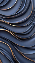 Fototapete - Golden metallic lines curving dynamically over deep navy rippling surface, rendering sophisticated geometric abstract pattern