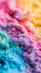 Aufkleber - Colorful rainbow foam bursting dynamically, splattering multicolored droplets across vivid artistic surface