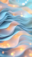 Leinwandbilder - Soft blue paper creating a wavy and elegant background with gold bokeh lights, perfect for luxury and premium designs