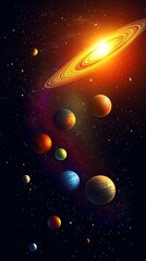 Wall Mural - an artistic illustration showing different colorful planets in space