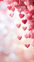 Aufkleber - Pink hearts falling gently, conveying romantic mood, symbolizing tender emotions and love, ideal for festive background designs