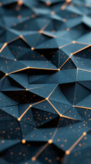 Leinwandbilder - Complex structure of interconnected triangles forming a dark polygonal surface with glowing dots, creating a futuristic network