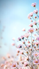 Aufkleber - Beautiful pink cosmos flowers are growing and blooming under a clear blue sky, creating a serene and dreamy atmosphere