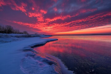 Wall Mural - sunset on frozen lake