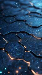 Leinwandbilder - Luminescent blue-orange hexagonal grid radiating technological ambiance with dynamic geometric lighting pattern