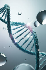 Poster - Abstract DNA Helix Surrounded by Water Droplets in Cool Tones