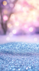 Poster - Sparkling blue glittery surface radiating festive vibes with colorful bokeh, creating enchanting celebratory visual texture